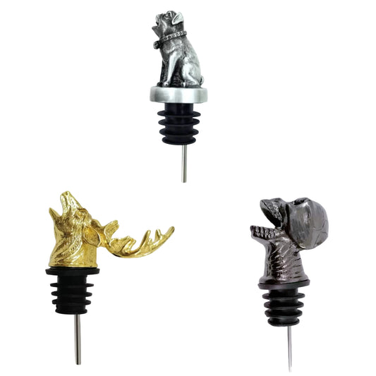 BarrelVibes Pourer Trio – Corgi, Stag & Skull | Fun Cocktail Accessories – Worldwide Shipping